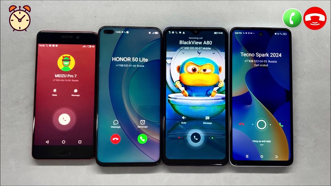 Blackview A80 Pro + Meizu Pro 7 + Honor 50 Lite + Tecno Spark Go 2024 Ringing incoming call