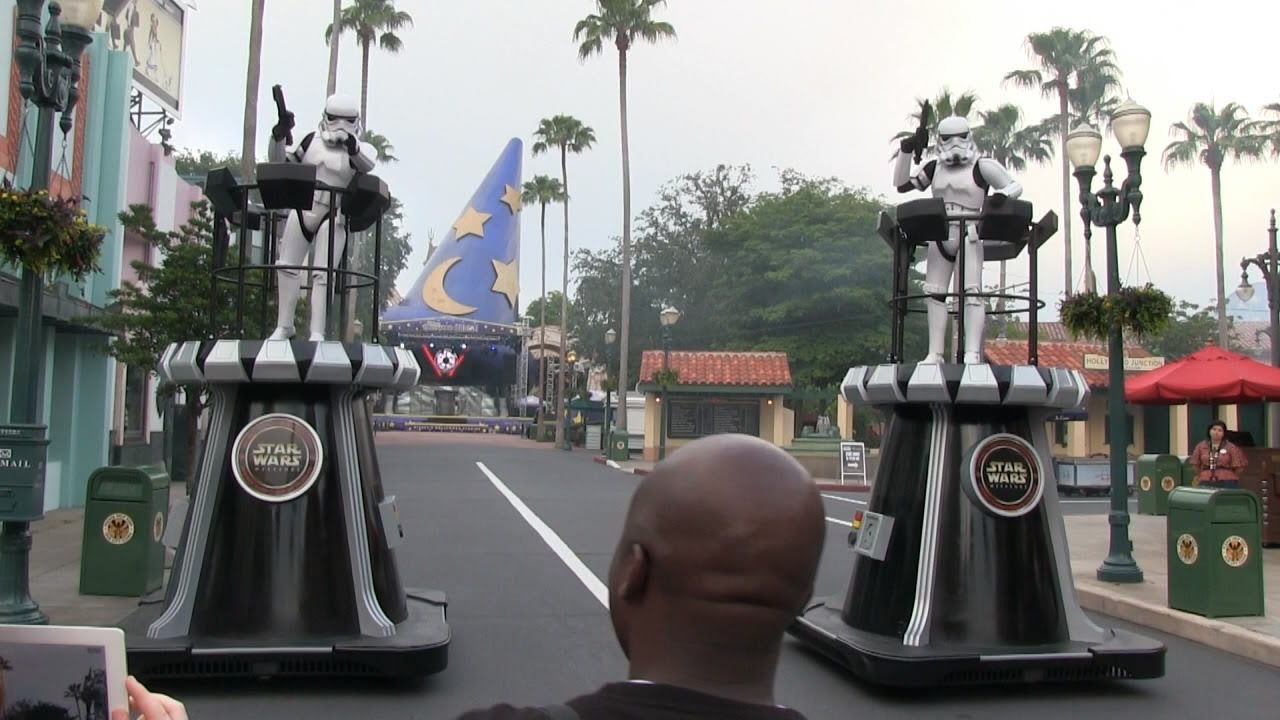 Stormtroopers guard Disney's Hollywood Studios at open during Star Wars Weekends 2013