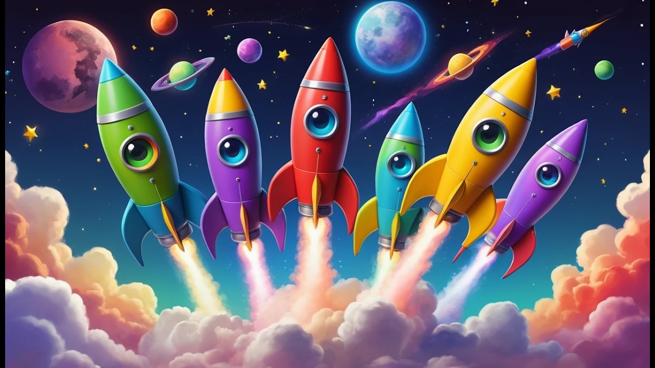 Cinco Pequeños Cohetes Hacen Whoosh | Rimas Espaciales y Canciones Infantiles