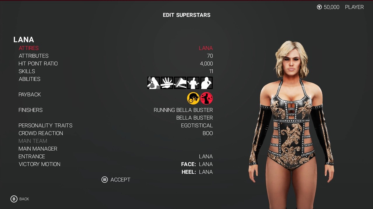 WWE 2K19 Lana Stats & Attributes