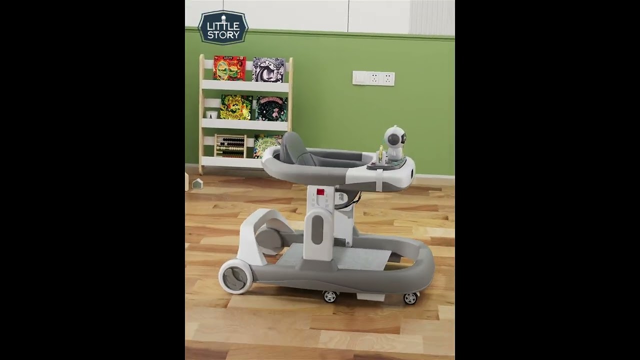 Little Story Adjustable Height Baby Walker - Foldable & Interactive for 6-18 Months