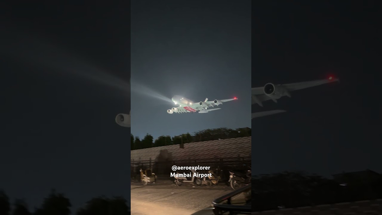 @emirates A380 at Mumbai airport. ✈️ #youtubeshorts #airportlanding #india #aviation #youtube 😍