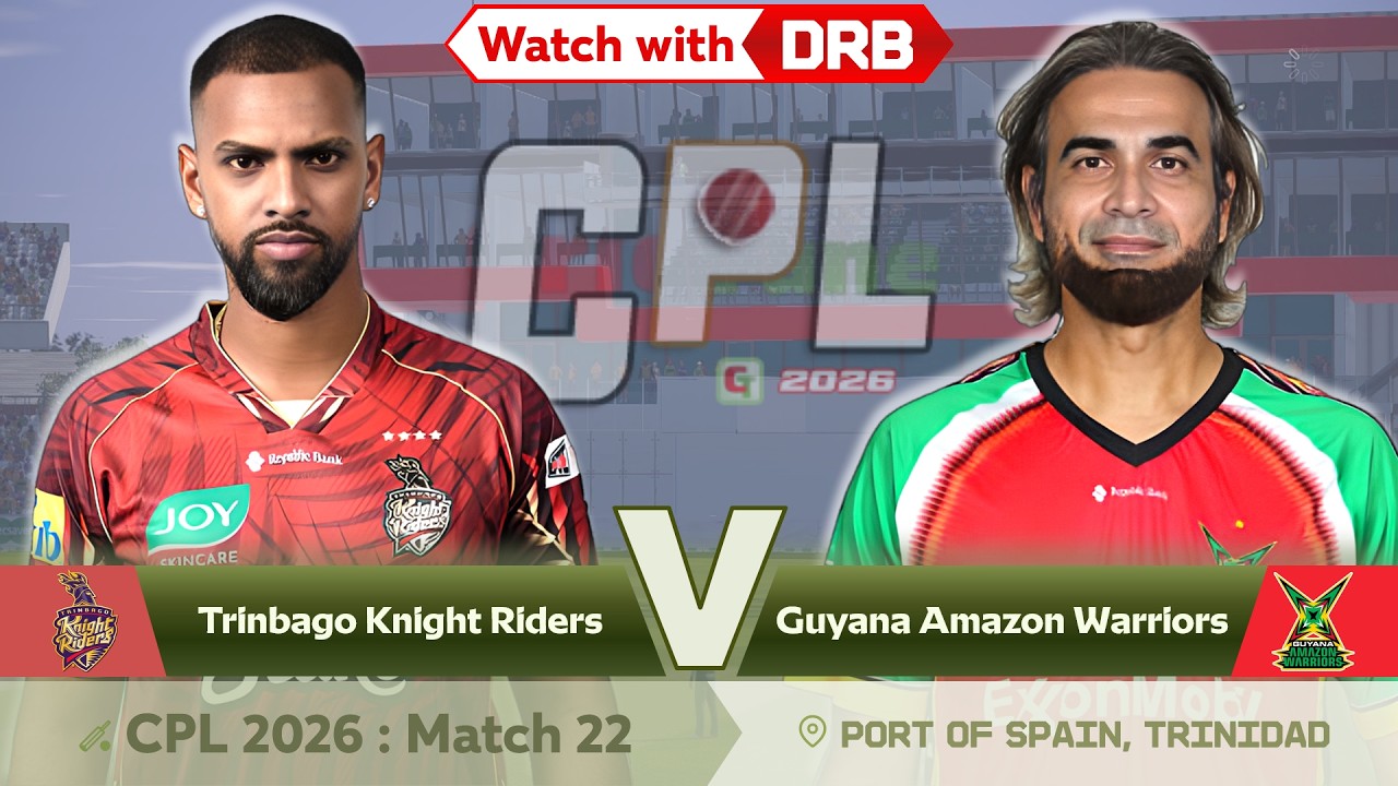 Trinbago Knight Riders to take on Guyana Amazon Warriors in CPL 2026 : Match 22 | watch with DRB