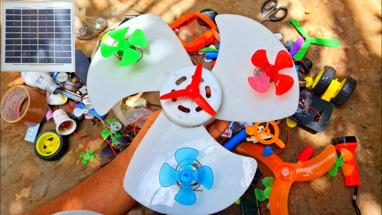 how to make awesome ideas using dc motor fan / making highspeed solar fan using scrap items