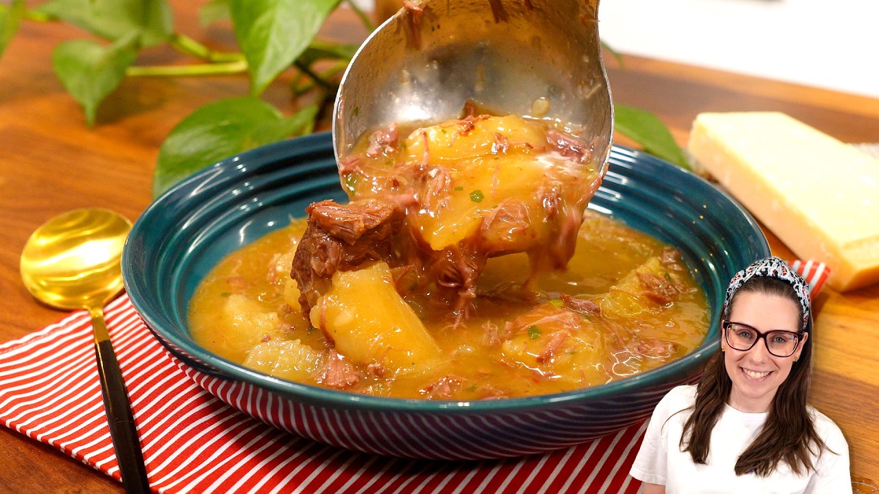 SOPA DE MANDIOCA MUITO FÁCIL E DELICIOSA! COM CARNE NA PANELA DE PRESSÃO