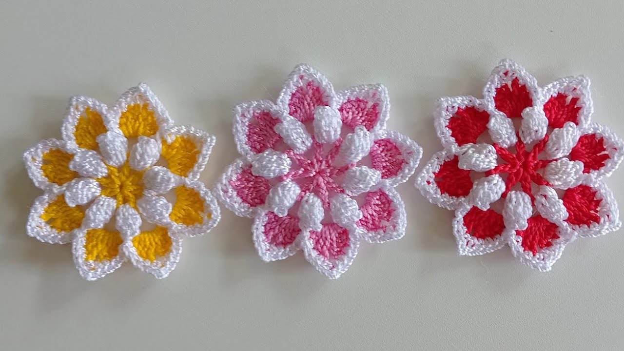 #flor de crochê para aplicação #crochet #passo #artesanato #art #