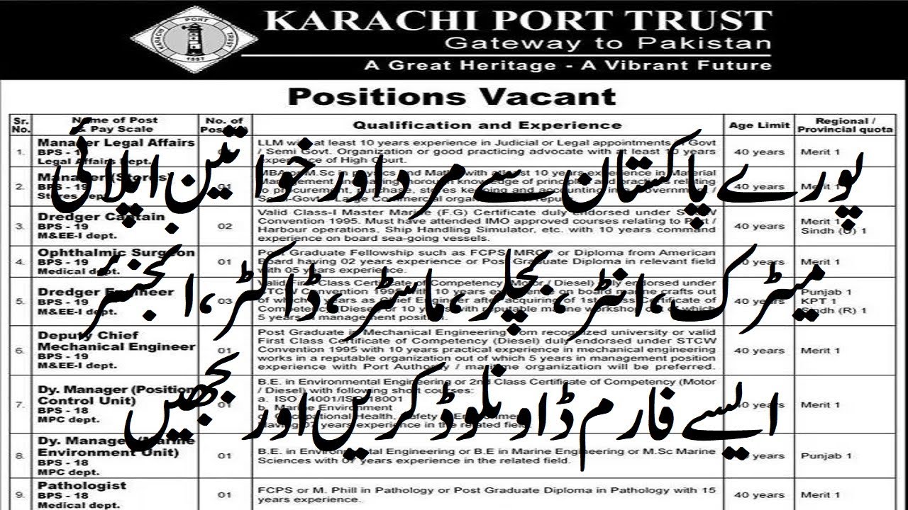 Karachi Port Trust KPK Jobs 2021 Application Form | How to Apply From Punjab, Sindh ISB KPK, GB, AJK