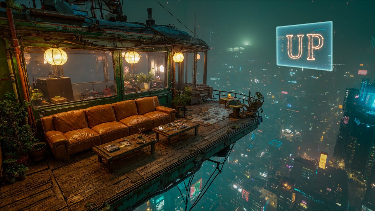 Midnight Rain & Ambient Reflections | High-Above City Relaxation | 4K [UP]