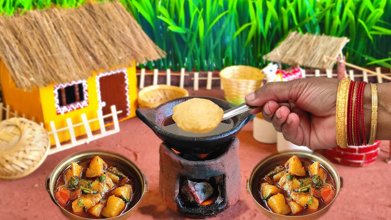 Miniature Aloo Masala Sabzi + Poori | Miniature Cooking | The Mini Food Show