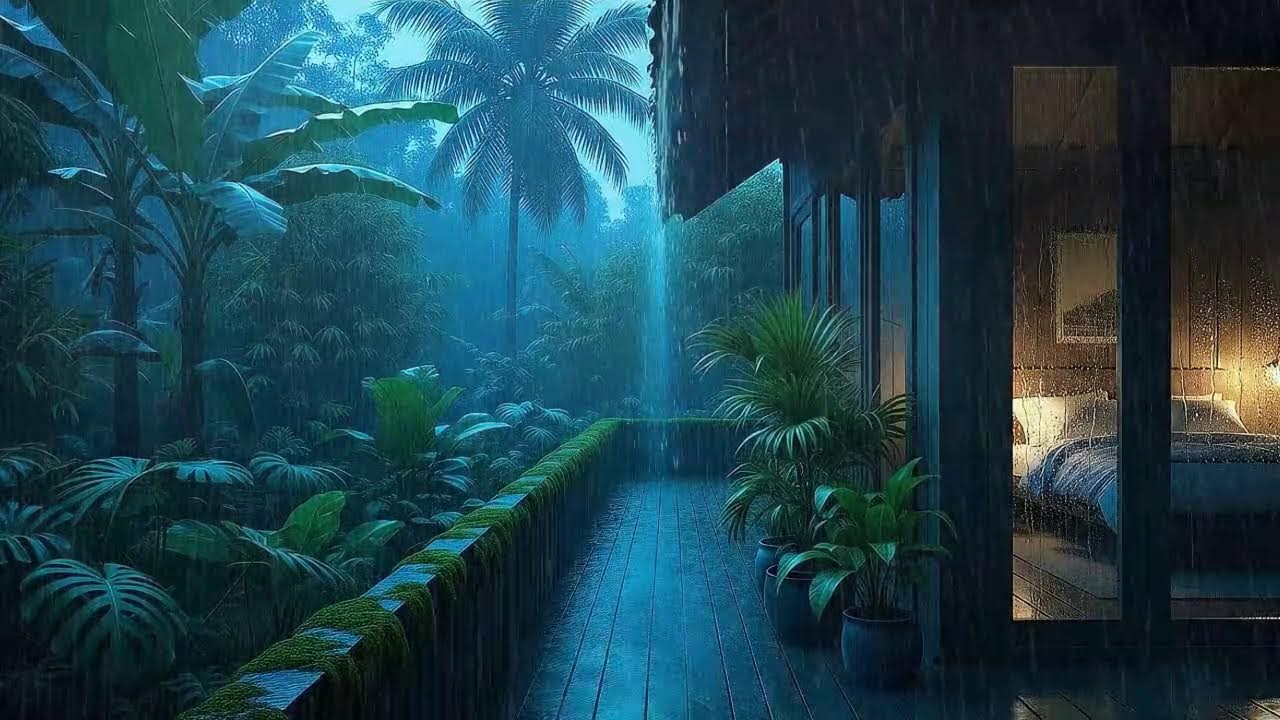 Gentle Night Rain To Sleep Fast In Lush Quiet Hideaway 🌧️