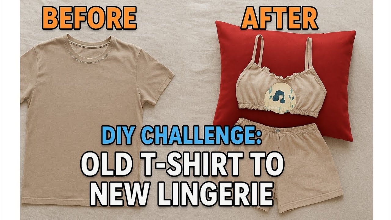 👉 DIY Challenge: Old T-shirt &rarr; Cute Bra & Shorts Set#sewing #diy #fashion 