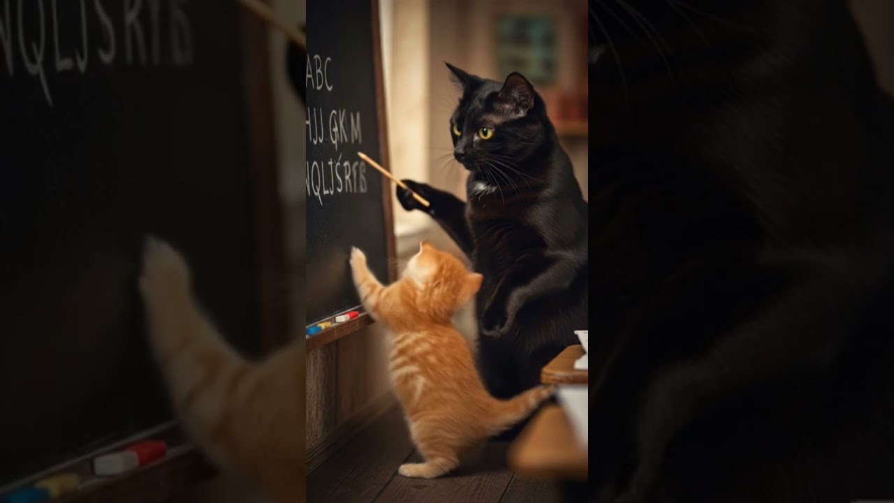 A Cat teach the little kitty A.B.C❣️