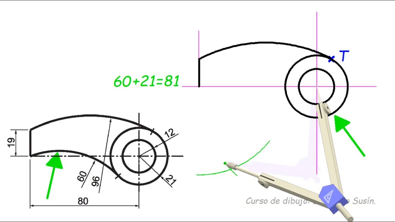 Dibujar una pieza de tangencias. Dificultad media - baja. Tutorial paso a paso. Con audio.