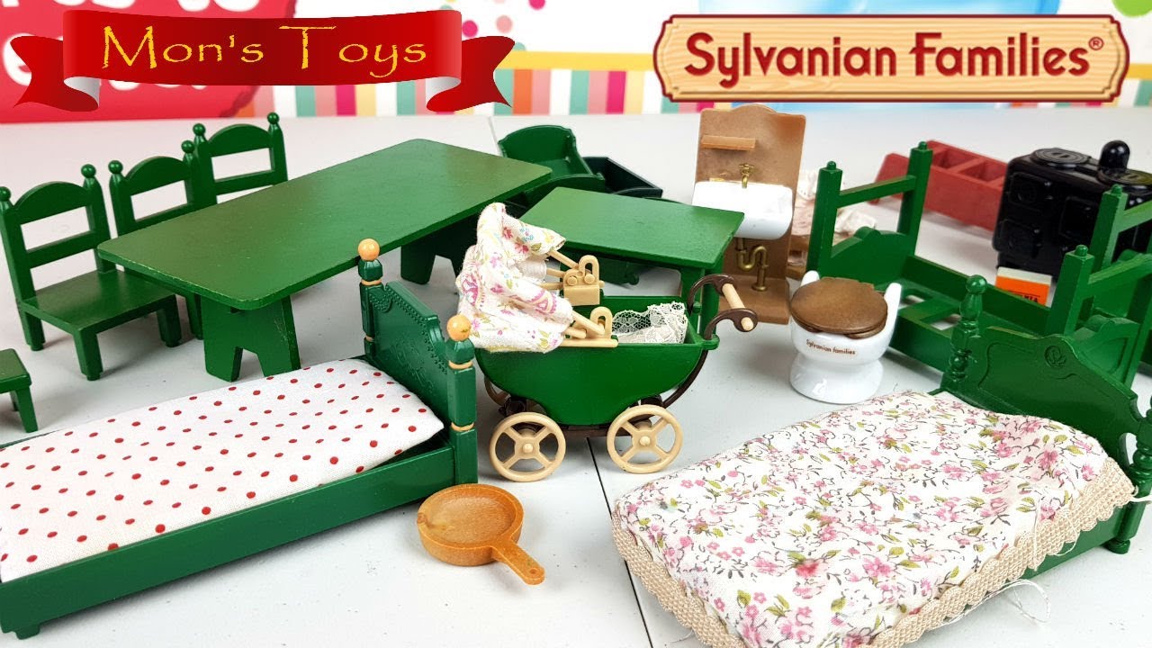 Vintage 1985 Sylvanian Families Calico Critters Green Furniture Haul
