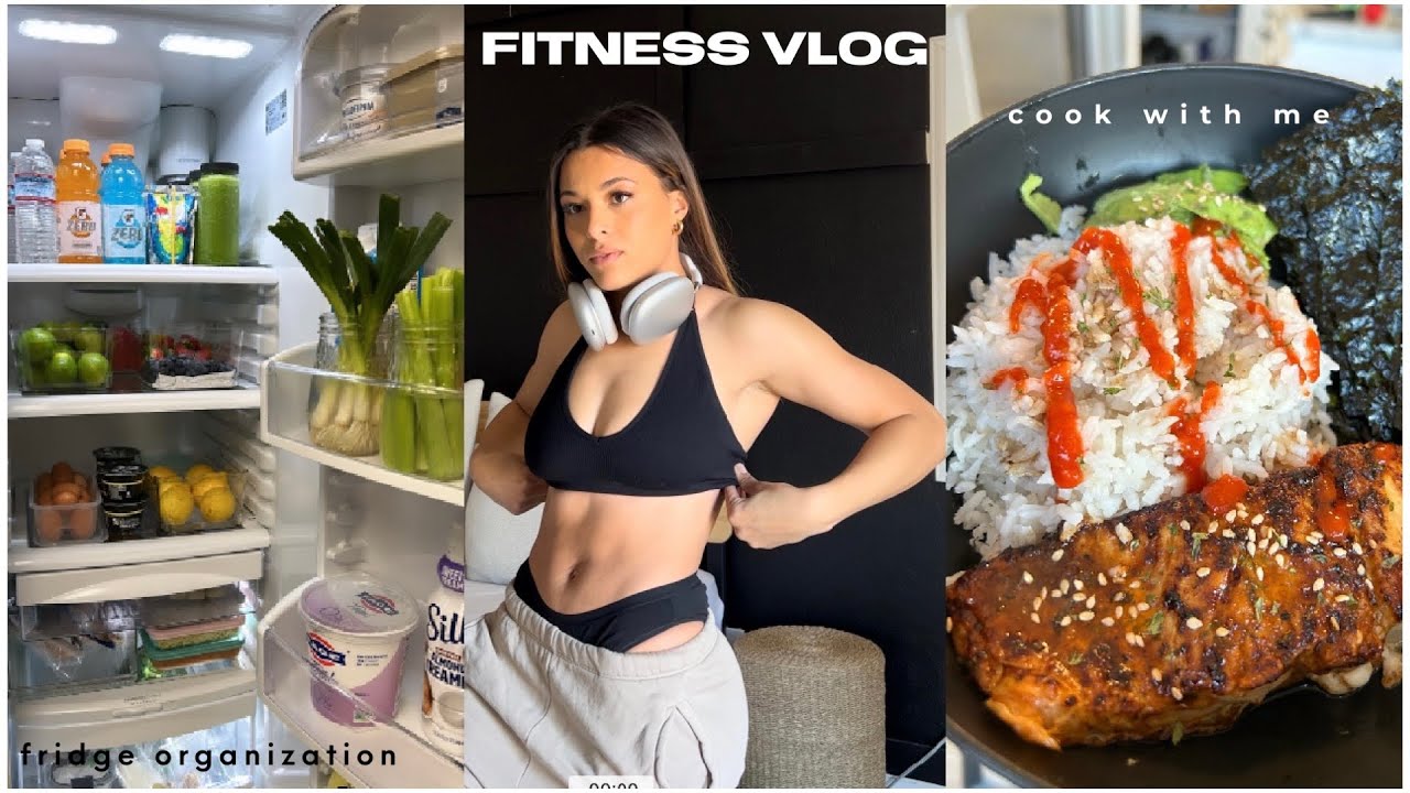 fitness vlog | fridge organization, halara leggings try on haul, gym with me + more