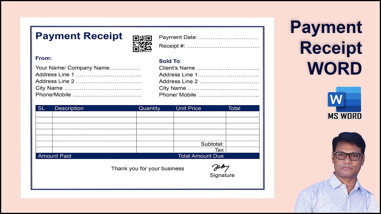MS WORD TUTORIAL: Payment Receipt Word Format | Money Receipt Format Word  #Cash Voucher Sample  AR