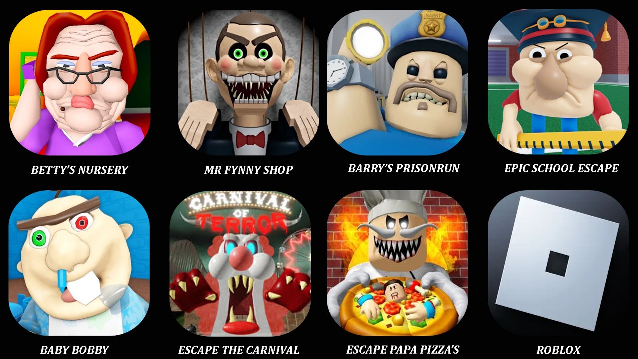 ROBLOX: BARRY'S PRISON RUN, Escape Baby Bobby,Escape Mr Funny's Toy Shop,Papa Pizza's Pizzeria!