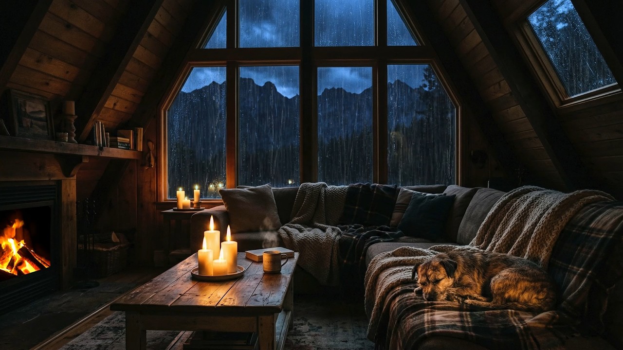 Rain and Thunder in Cabin 🌧️| Fireplace Sounds for Relaxation & Sleep