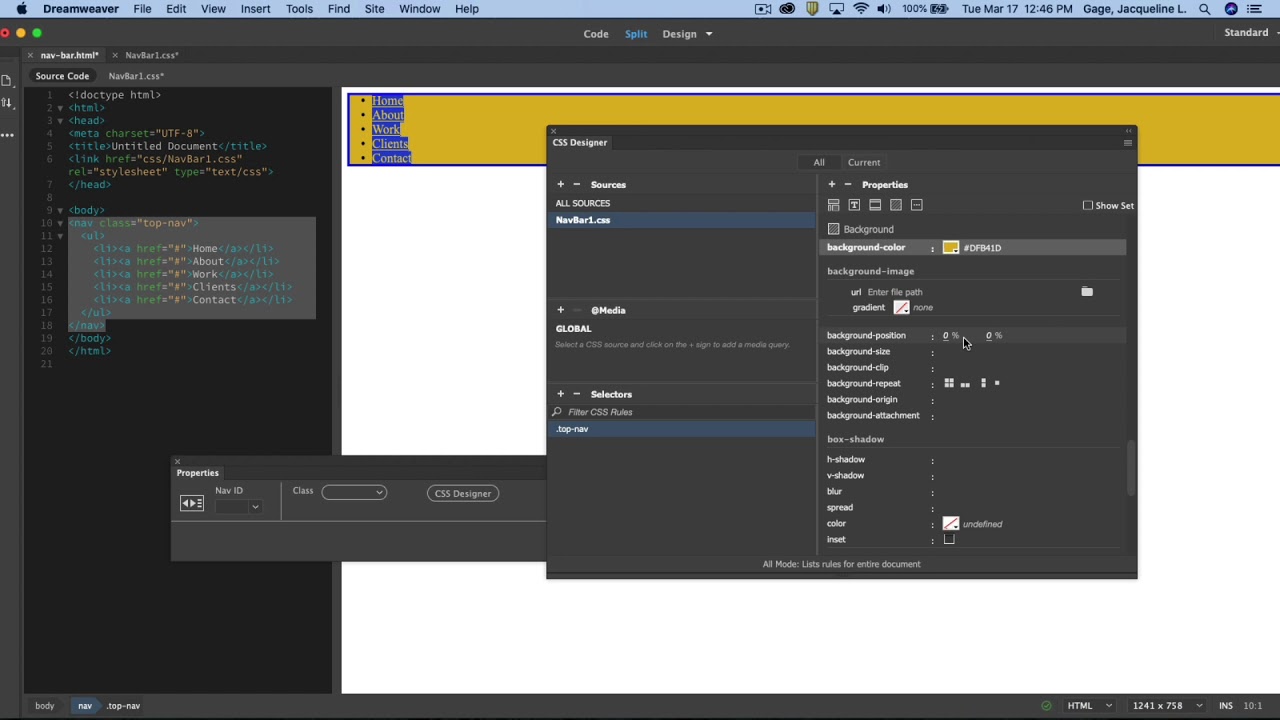 Dreamweaver CC 2020 - Simple CSS Navigation bar - Part 1