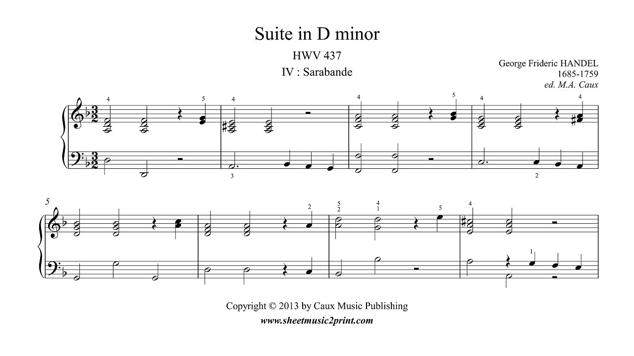 Handel : Sarabande from Suite in D minor, HWV 437