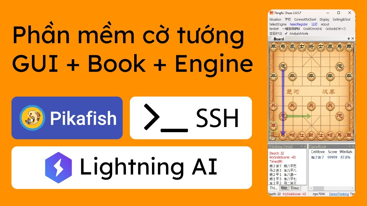 Tổng hợp phần mềm cờ tướng GUI + Book + Engine. Chạy engine Pikafish trên máy chủ lightning.ai
