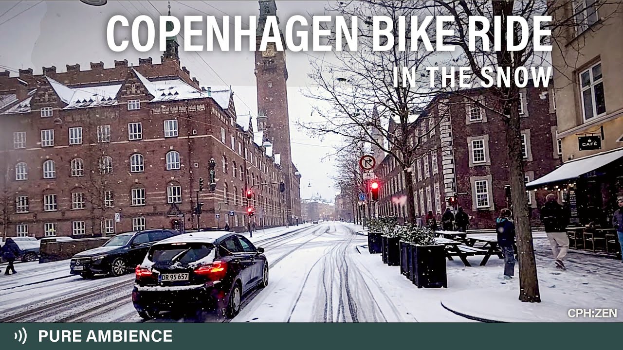 Copenhagen Bike Ride in the Snow POV | Calm Winter City Ambience | ASMR 4K