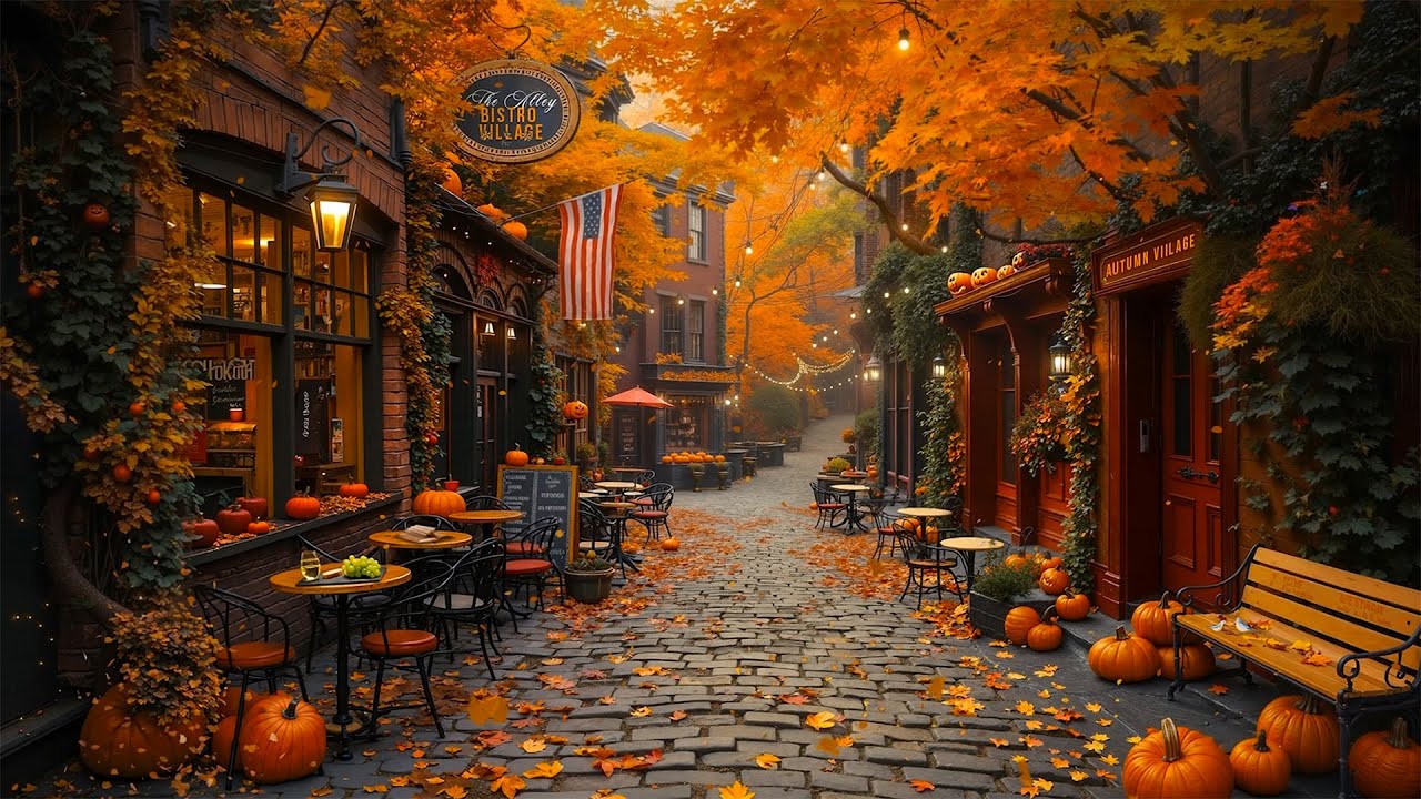 Autumn Jazz & Pumpkin Café Vibes 🎃 Cozy Old Town Ambience with Deep Jazz Music for Reading & Calm ☕