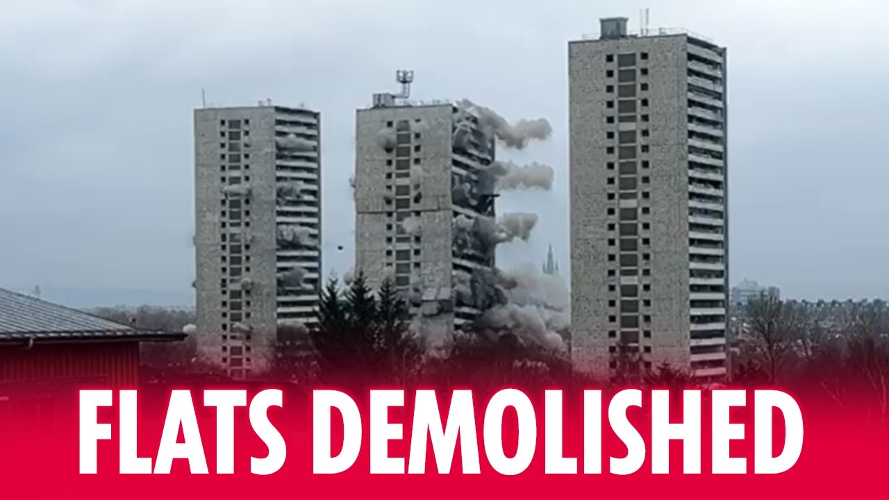 Crowds gather to watch moment Wyndford flats in Glasgow’s Maryhill DEMOLISHED in huge explosion