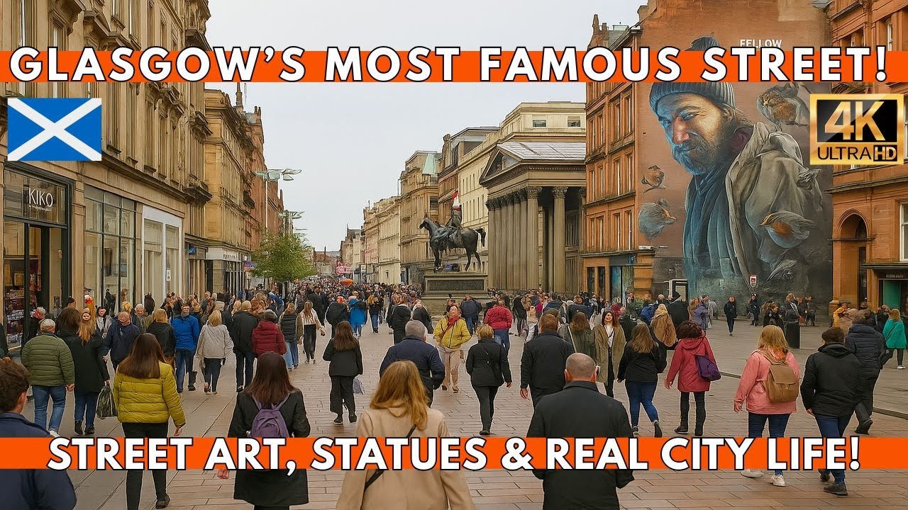 Glasgow Scotland 4K 100FPS Walking Tour | Buchanan Street, Street Art & Iconic Statues