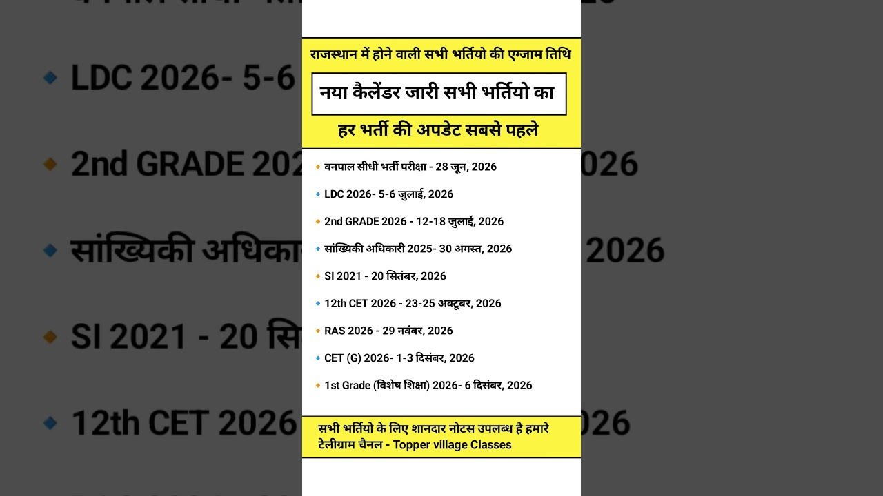 Rajasthan new vacancy 2026 || Rajasthan Exam calendar 2026 #youtubeshorts