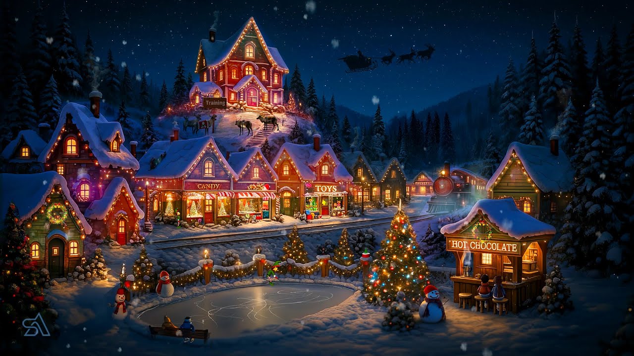 North Pole Christmas Ambience ❄️ Cozy Winter Village, Falling Snow & Holiday Magic