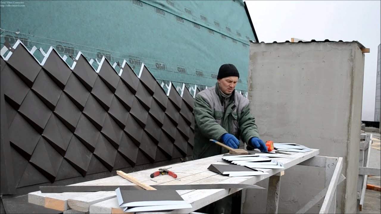 Монтаж кровельной чешуи (шашки)