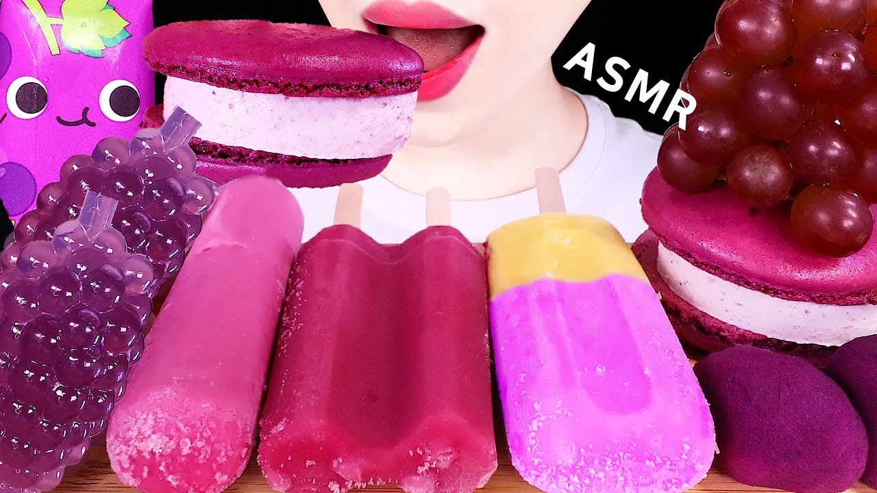 ASMR PURPLE FOOD, ICE CREAM, RICE CAKE, MACARON, TikToK JELLY 보라색 디저트 먹방 EATING SOUNDS MUKBANG