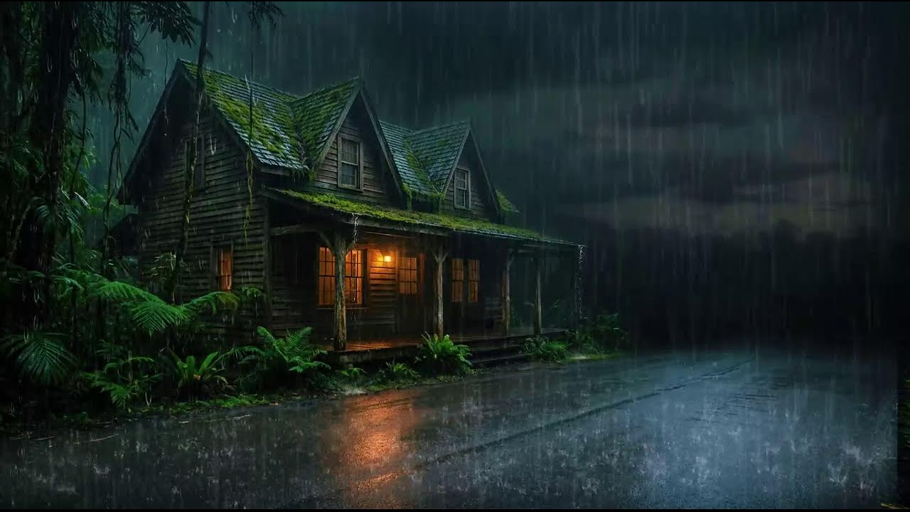 Gentle Night Rain at Cozy Cabin in the Woods for Sleeping Fast