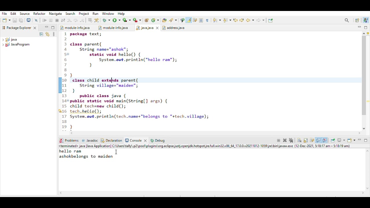 Java program using extends keyword