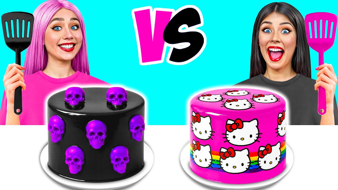 تحدي تزيين الكيك باللونين الأسود مقابل الوردي | المأجورون الغذاء مضحك Jelly DO Challenge