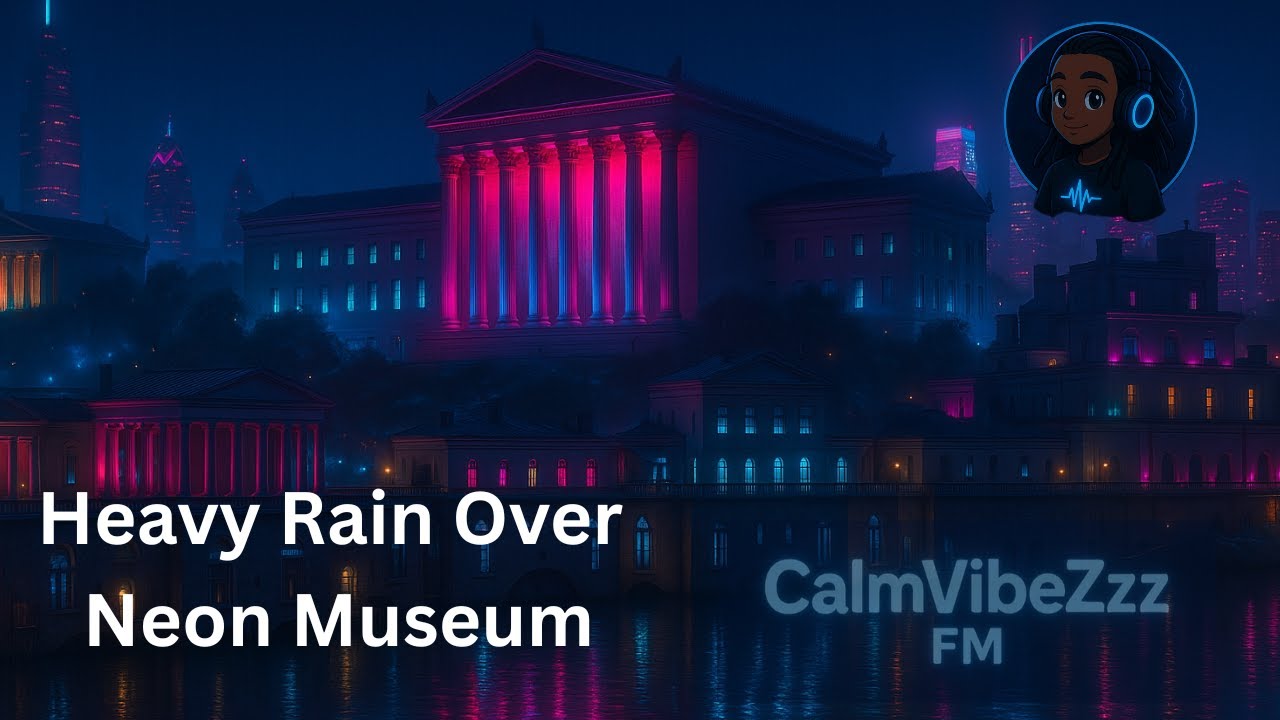 Heavy Rain Over Neon Museum | 4K Rain Ambience for Sleep, Study & Relaxation 🌧️✨