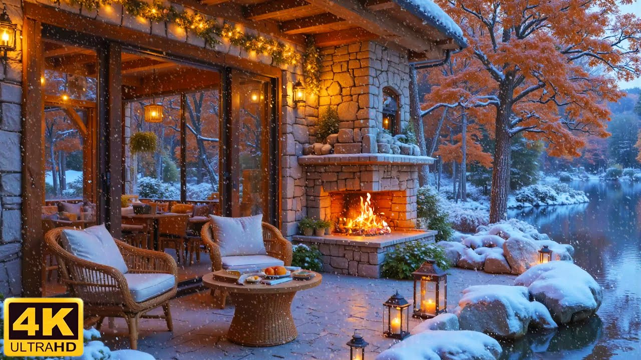Peaceful Lakeside Winter Morning ❄️ Relaxing Piano Music & Fireplace Ambience for Study & Calm