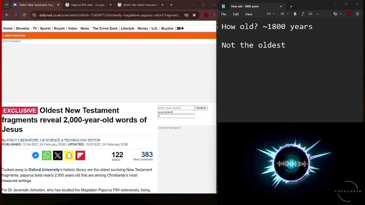 Oldest Manuscript Reveals Words of Jesus (THLGK News)