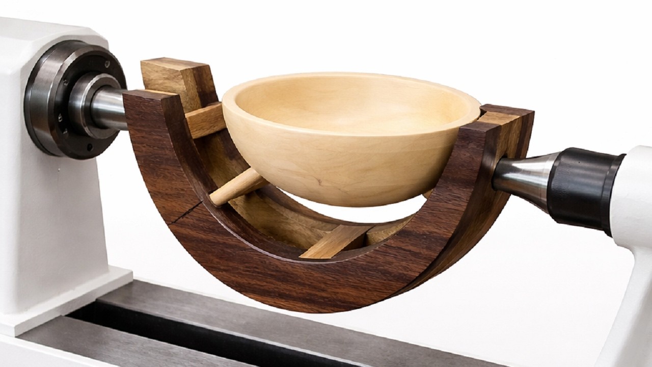 Woodworking Uniques - Art Balancing Bowl Made Sickle Shaped Wooden Base