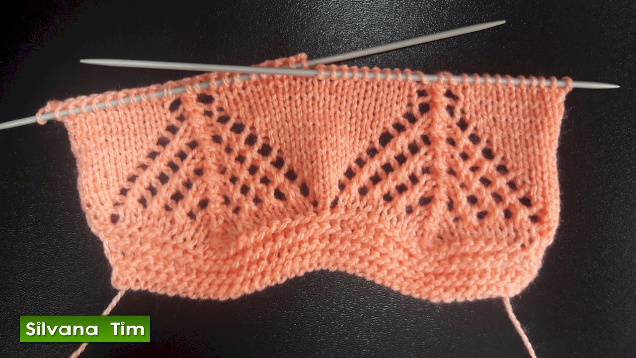 Orilla - Puntilla con TRIANGULOS CALADOS. Como empezar el Tejido con dos agujas # 462