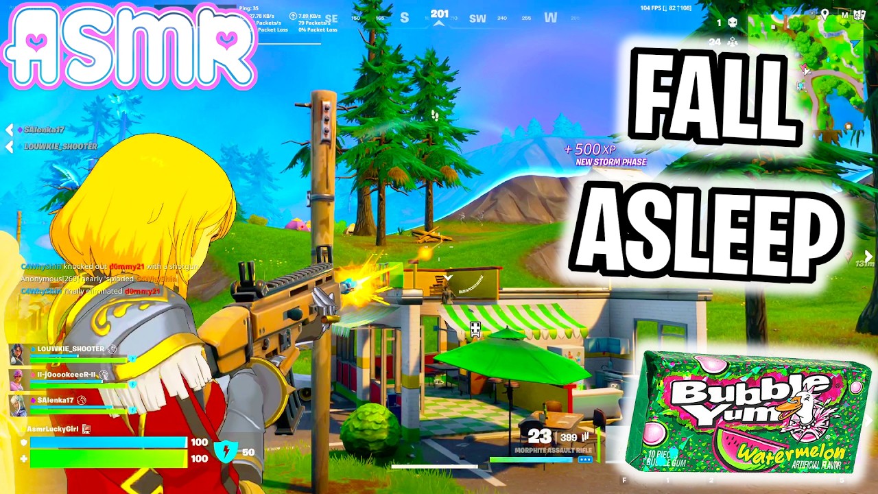ASMR Gaming 🍀 Fortnite Fall Asleep Relaxing Gum Chewing + Controller Sounds Whispering 🎧
