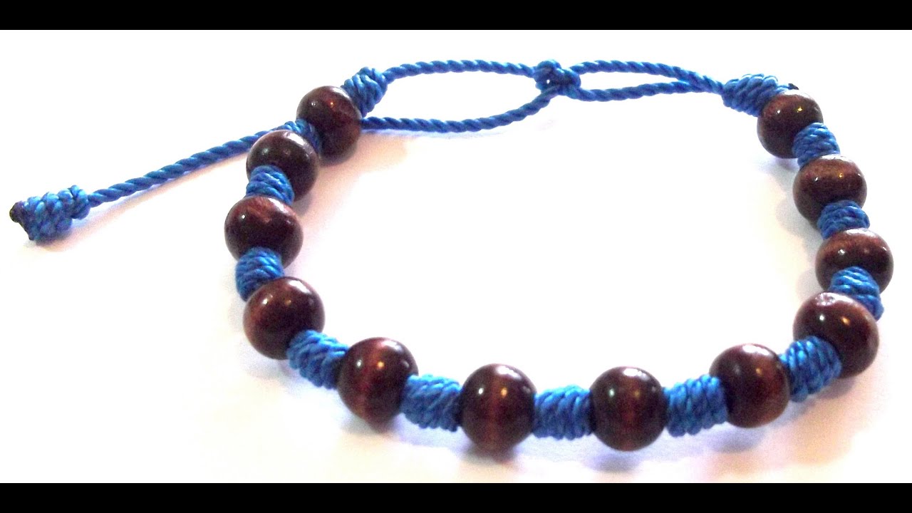 COMO HACER UNA PULSERA DE HILO DE NUDOS FRANCISCANOS Y CUENTAS DE MADERA. TUTORIAL DIY