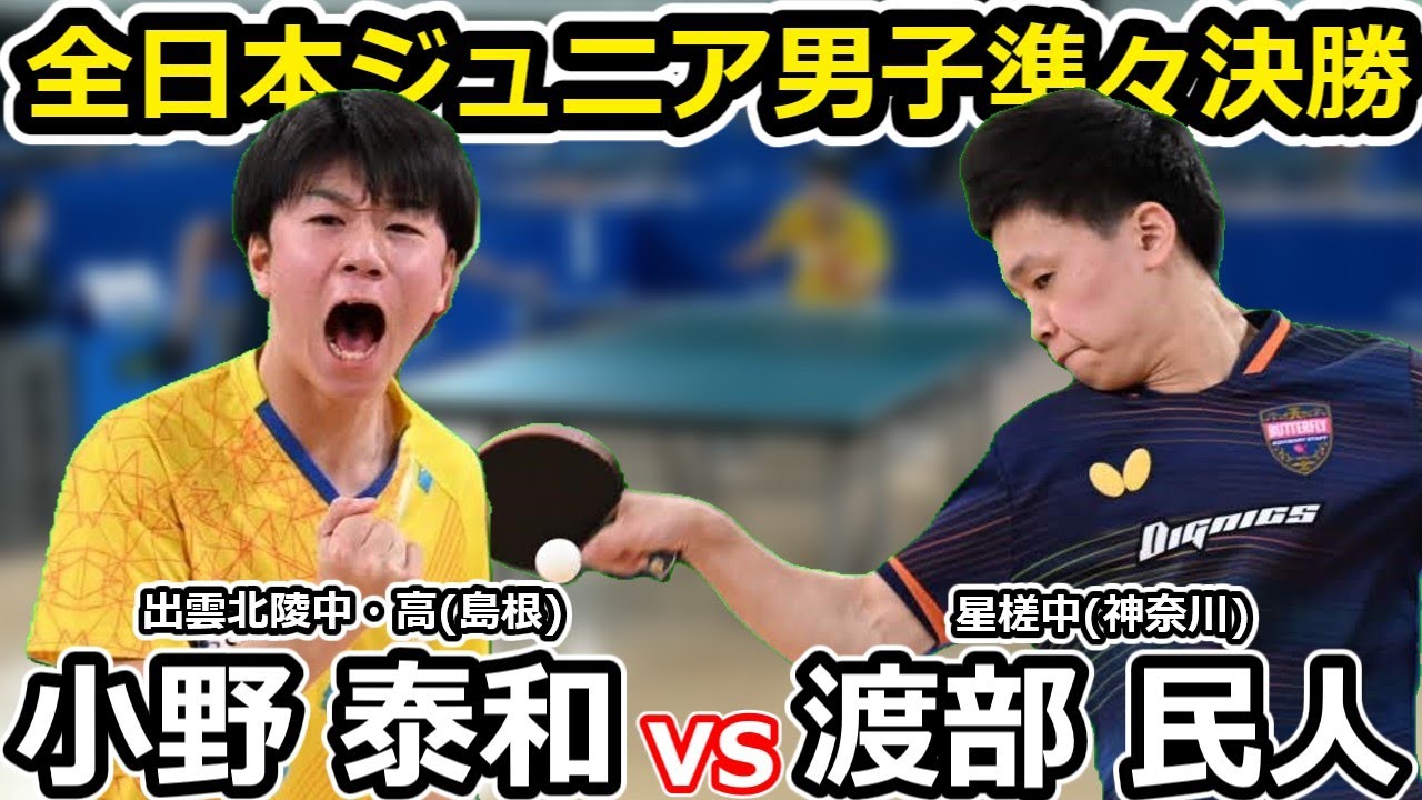 【全日本卓球2024】ジュニア男子８強出揃う！！フルゲームの接戦！！【小野泰和vs渡部民人】
