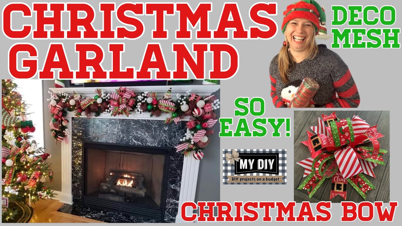 How to Make a Garland with Deco Mesh | Christmas Garland | Quick Easy Christmas Bow Tutorial