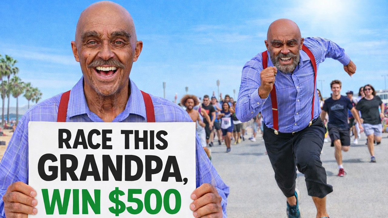 Beat This Grandpa In A Race *PRANK Venice Beach