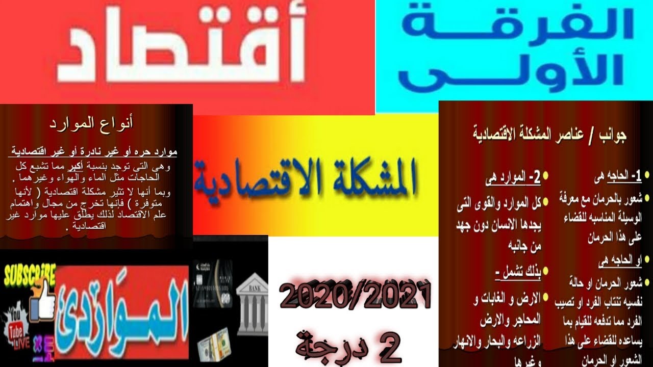 المشكلة الاقتصادية & THE ECONOMIC PROBLEM الفرقة الأولي & 2020/2021 خصائص،اركان؛انواع؛اسباب؛SCARCITY