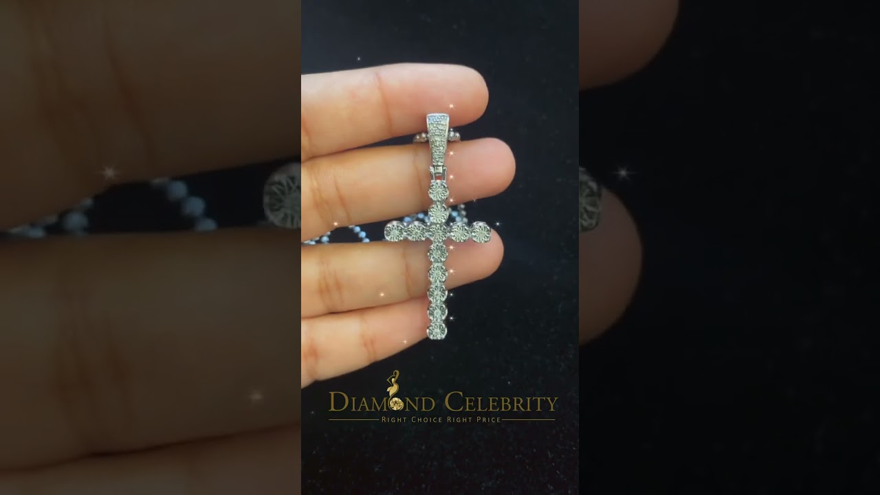 King Of Bling's 925 Sterling Silver 0.15CT Real Diamond Round with Cross White Necklace Pendant