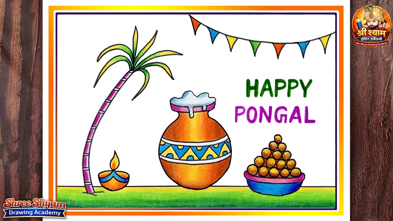 Pongal Drawing Easy Step by Step | Pongal Festival Drawing for Beginners