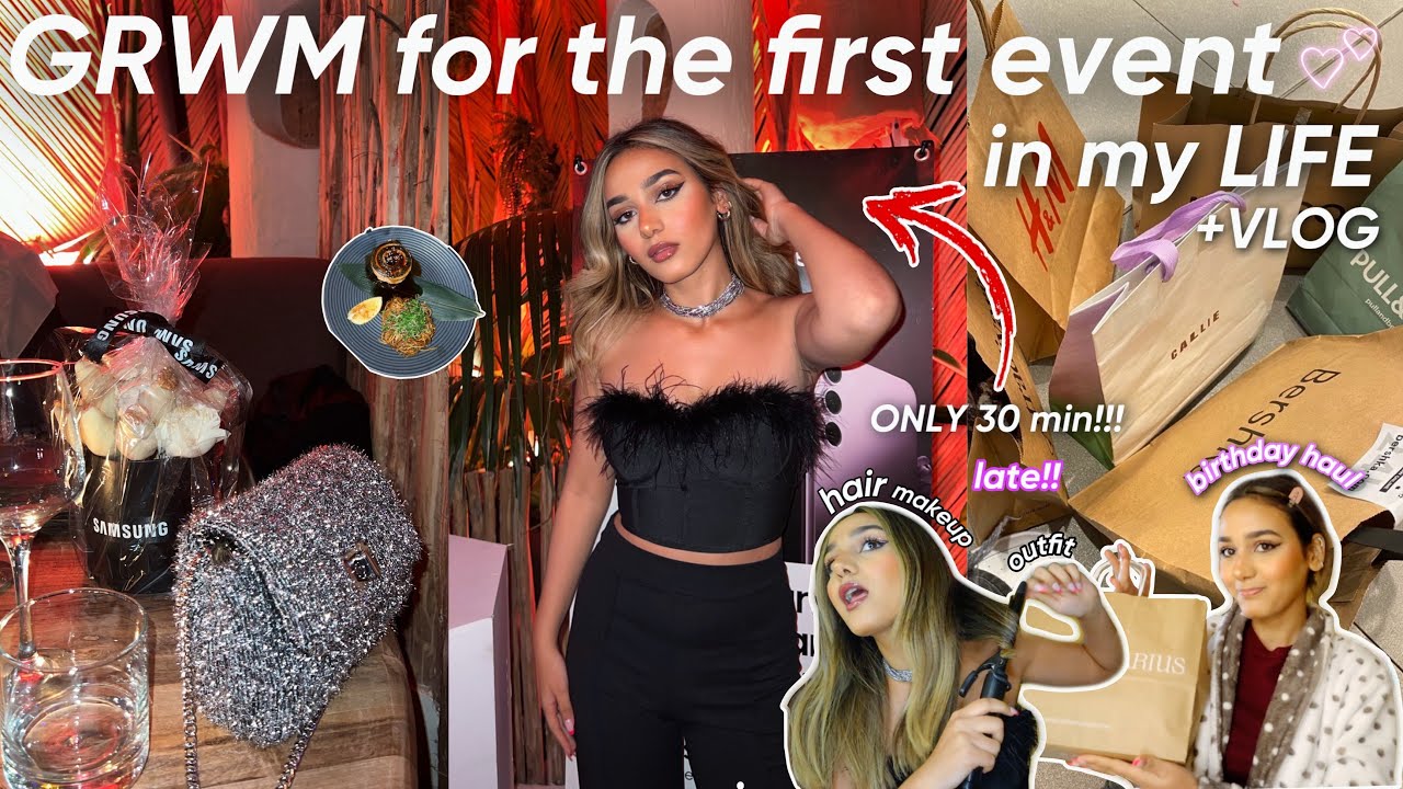 GRWM for the first event in my LIFE⭐️🖤|تجهزو معي + معطلة😩(Hair💇‍♀️,Makeup💄,Birthday HAUL🎈🛍️..)